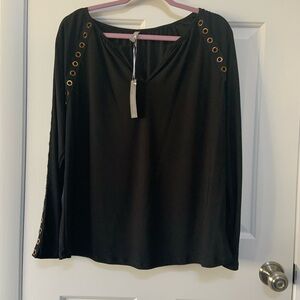 Last Tango Black Blouse with Eyelet Accents